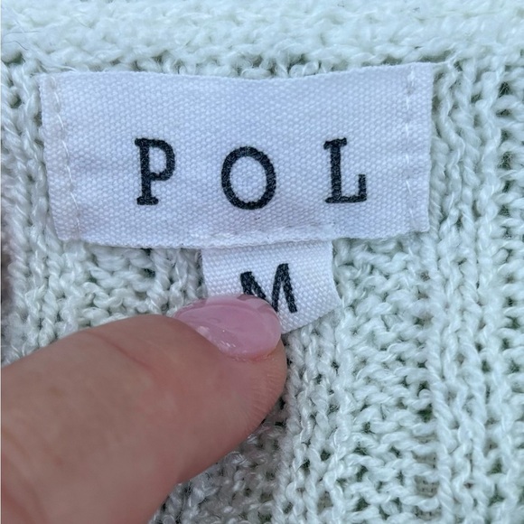 POL Women’s Open Knit Striped Sweater Size Medium Pullover Pink Green - Picture 2 of 6